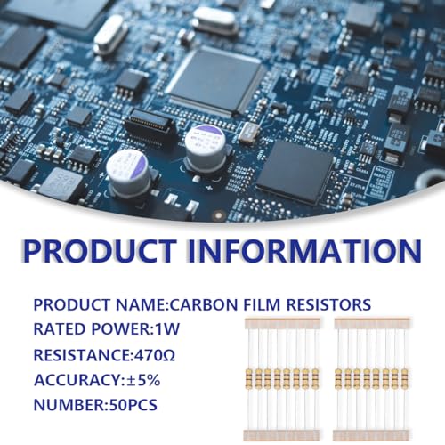 50 Pcs 1W 5% Tolerance 470 Ohm Carbon Film Resistor Resistance for DIY Project and Experiments - color: 50 pcs, size: 1W 470Ω