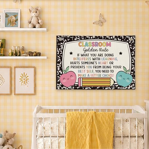 Classroom Rules Poster Decor, Classroom Golden Rule Hanging Banner - color: 01-Classroom Rules(Beige)