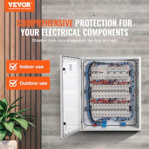 VEVOR Fiberglass Enclosure 19.7 x 15.7 x7.9" Electrical Enclosure Box NEMA 3X Electronic Equipment Enclosure Box IP65 Weatherproof Wall-Mounted Electrical Enclosure with Hinges & Quarter-Turn Latches - size: 19.7" x 15.7" x 7.9"