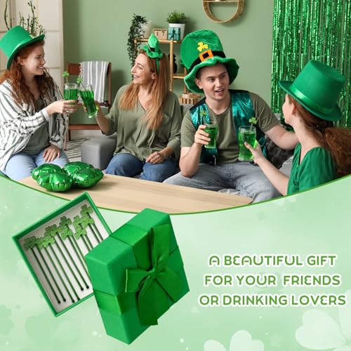 Qinyoung 12 Pcs St. Patrick's Day Glass Drink Stirrers 7 Inch Swizzle Sticks for Cocktails Coffee Reusable Green Shamrock Beverage Stir Sticks for Irish Festival Party Coffee Bar Kitchen Bar - style: Green Shamrock