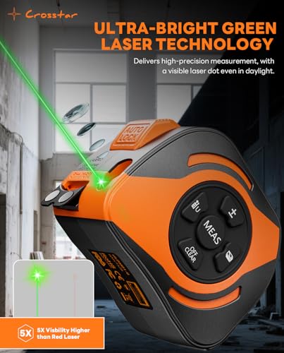 Crosstar 2-in-1 Laser Tape Measure 197ft,532nm Green Beam,16ft Manual Tape