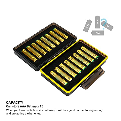 JJC 16 Slot AAA Battery Case, Shockproof & Water-Resistant Storage Box Holder Organizer Container with Molded EVA Interior and Ergonomic Locking System, Sturdy & Durable - size: 16 Slots AAA Battery