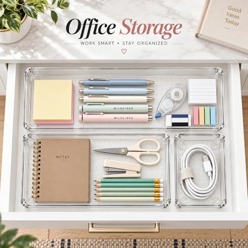 8 Pack Large Clear Plastic Drawer Organizer Trays, 3 Sizes, Non-Slip - size: 8 Pack