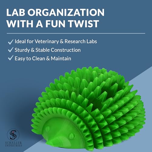 S I Schaller Industries Hedgehog Test Tube Holder, 16mm - Veterinary Blood Test Tube Rack, Holds 12 Vials, Compact Fun Design Organizer for Veterinary and Research Lab Use - Green - color: Green, size: 16mm Tubes