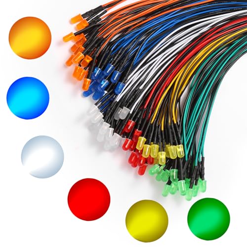 120Pcs (6 Colors × 20Pcs) 5MM Pre Wired 12V LED Diodes