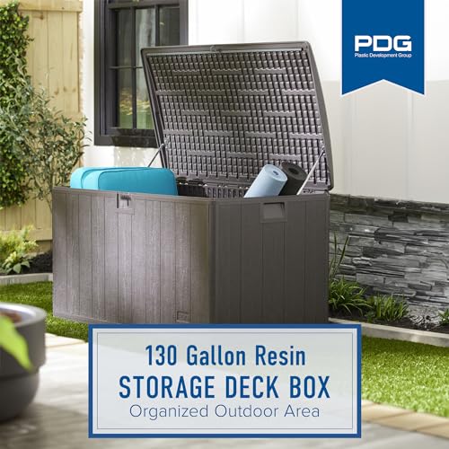 Plastic Development Group Outdoor Deck Box, Soft Close, Driftwood, 130 Gal - color: Driftwood, size: 130 Gallon, Soft Closure