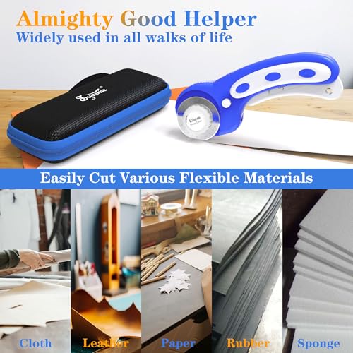 45mm Rotary Cutter | Rotary Fabric Cutter | Rotary Cutters for Sewing, Scrapbooking, Hobbies, DIY | A6 Cutting Mat, Storage Boxes, Precision Knives, Ruler, Spare Blades | Fabric Roller Cutter - color: Blue