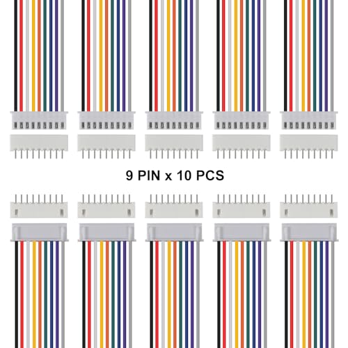 ACEIRMC 10Pairs JST-XH Connector Kit, XH 2.54mm 9 Pin Header Male and Female Connectors Plug Adapter with Flat Wire Cable 200mm 26AWG Compatible with JST XH (9P) - color: 9P