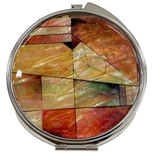 Portable Makeup Compact Double Magnifying Mirror Cosmestic Foldable Pocket Style Unique Mother of Pearl Design (Patchwork) - color: Patchwork