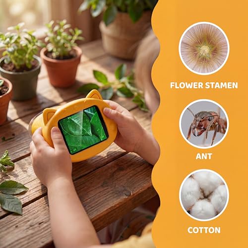 Kids Microscope 1000x Digital Handheld 2.4 in IPS Screen STEM Toy - color: Yellow
