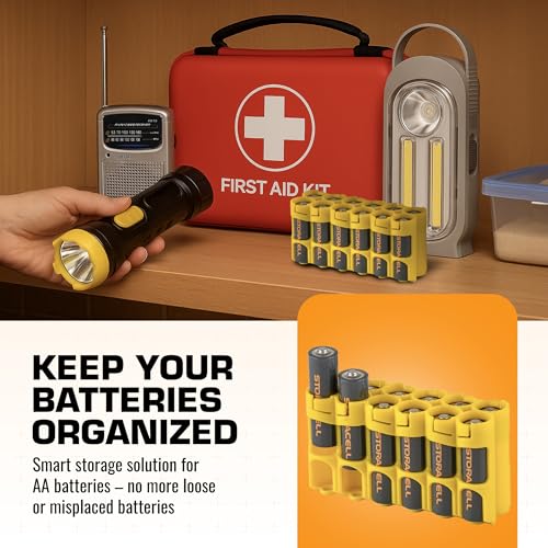 Storacell by Powerpax AA Battery Storage Caddy, Yellow, Holds 12 Batteries - color: Yellow