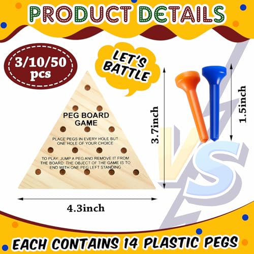 Zhanmai 3 Sets Wooden Triangle Peg Travel Game, Blue & Orange Peg - color: Blue & Orange Peg