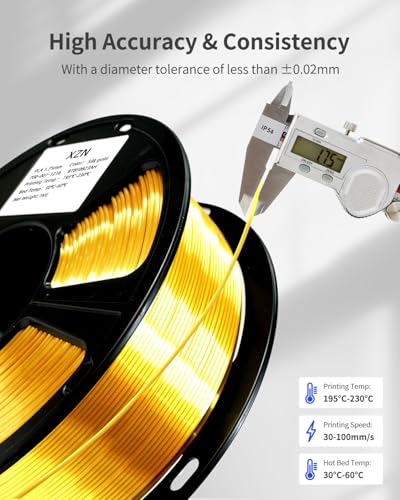 Silk PLA Filament 1.75mm, Metal-Like Shiny Gold PLA Filament 1kg (2.2lbs) 1 Spool, Dimensional Accuracy +/- 0.02mm, Neatly Wound, No Clogs/Bubbles, Vacuum Sealed, Fit Most FDM Printer, Silk Gold - color: Silk Gold