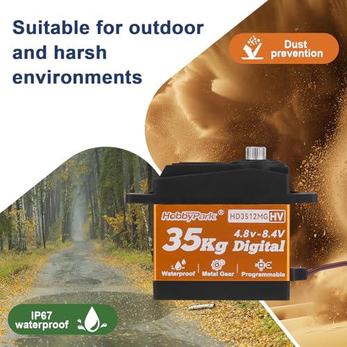 HobbyPark Waterproof High Torque RC Servo 35KG Metal Gear Digital Servo Motor w/Horn for 1/8 1/10 1/12 RC Crawler Car RC Truck Buggy Short Course Bashing Basher Robot Control Angle 180° (Core Motor)
