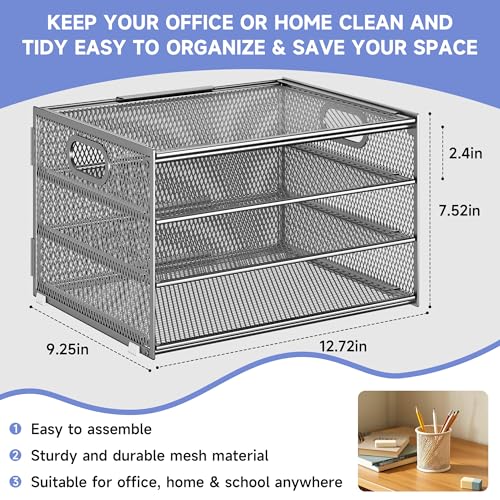 4 Tier Silver Paper Tray Organizer for Desk Organizers and Accessories - color: Silver, size: 12.7" x 9.3" x 7.5"