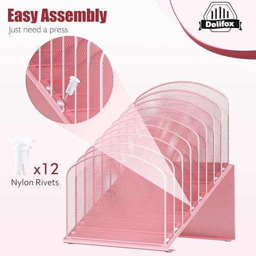 Inclined Desk File Organizer, 8-Section Upright Desk Organizer Standing File Sorter for Office Classroom Desktop Organization (Pink, 8) - color: Pink