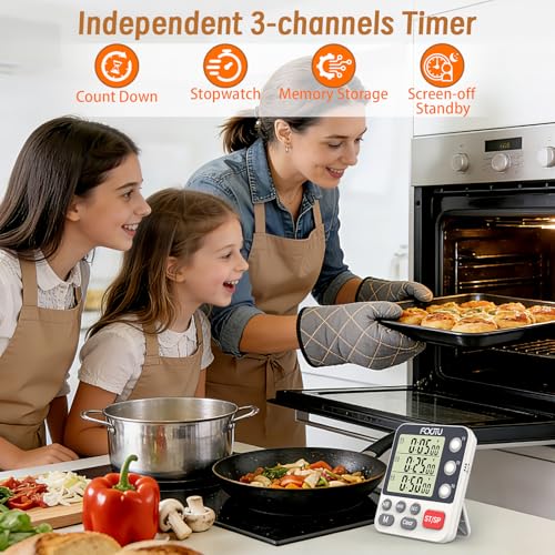 Digital Dual Kitchen Timer, 3-Channel Magnetic Countdown Timer for Cooking - size: Triple Timer