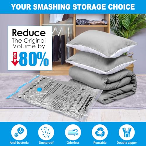BoxLegend Vacuum Bag 6 Pieces, 3L*80x60cm +3S*60x40cm,Vacuum Storage Bag Travel Vacuum Reusable Garment Bag for Clothing Duvets Bed Wash Pillow Wool Blankets - size: 6 Pack (3 Large, 3 Small)