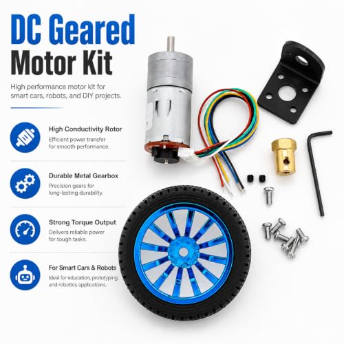 DIY Encoder Gear Motor with Mounting Bracket 65mm Smart Car Kit for Smart Car Robot 65mm Wheel Kit DC12V Micro Speed Reduction Motor Mini Motor for Art Car Robot Model