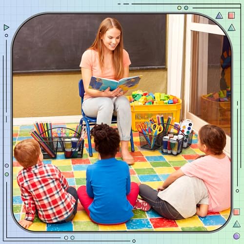 LemonRoad 6 Pcs Classroom Table Caddy Portable Metal Storage Caddy with Handle 3 Compartment Multipurpose Classroom Storage Organizer Caddies for Table Desk Office School Kids Room (Black)