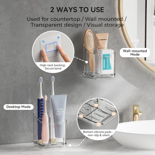3 Slots Detachable Toothbrush Holders Wall Mounted for Bathrooms - color: Clear