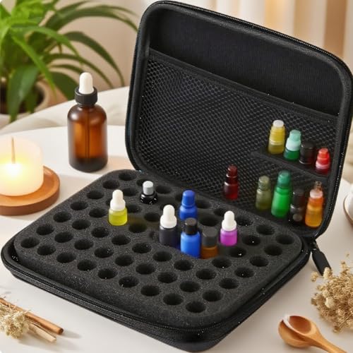 Essential Oil Storage Bag,1-3ml 63 Slots Portable Aromatherapy Essential Oil Storage Bag Case Collision Proof No Leakage 16mm Aperture Essential Oil Organizer for Travel Outdoor (black) - color: black