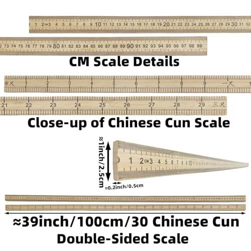 4 Pack 39 Inches Bamboo Rulers Double Sided Meter Stick Yard Stick Meterstick Ruler 100 Centimeters Measuring Yardstick Bulk School Classroom Home Office Tailor Craft 39in(100cm 30 Chinese Cun)