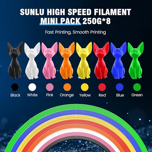 SUNLU High Speed PLA Filament Bundle, 8 Packs, Multi-Color - color: Black+white+green+red+orange+yellow+pink+blue, size: 2KG