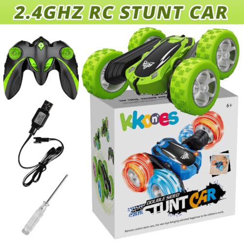 KKONES Remote Control Car, 2.4GHz Electric Race 4WD Flips Stunt Car, Green - color: Green