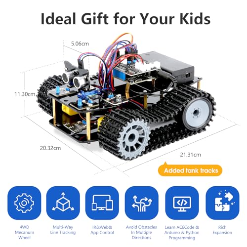 ACEBOTT Smart Robot Tank Car Kit with ESP32 for Arduino Robotics for Kids Ages 8-12 12-16 STEM Science Kits Coding Gifts for 8-16 Year Old Boys Girls Teens Cool Engineering Building Toys Unique Gifts - color: Gray