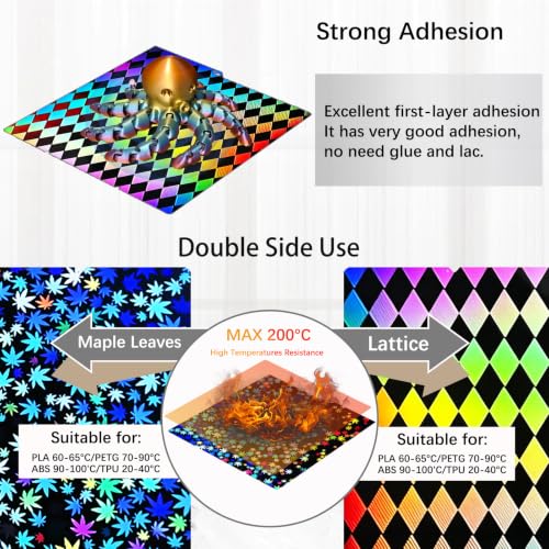 264x276mm Kobra 4/ Kobra S1/Kobra X Build Plate for Anycibic Kobra X/Kobra 4/Kobra S1 Combo 3D Printers,Double Sided Grid & Maple Leaf Heated Bed Flexible Removable Spring Steel Sheet Easy to Remove - style: Maple Leaves+Lattice