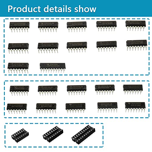 49Pcs 25 Types 74HCxx and 74LSxx Series Logic IC Assortment Kit & Socket,Minidodoca Logic IC Series Shift Output Registers、Transceiver、Decade Counters、Multiplexer/Decoders、Hex Inverters IC chip - style: 74 Series IC kit