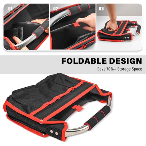 HAUTMEC 13 Inch Tool Bag, Foldable Open Top Tool Bag with Stiff Frame, Heavy-Duty Tool Tote with Padded Handle, Water-Resistant Base, Portable Tool Organizer for DIY & Jobsite Use – TB0001 (Pack of 3) - size: 13-Inch (Pack of 3), style: Foldable