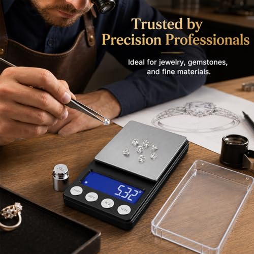 Precision Digital Coin & Jewelry Scale, 300g x 0.01g Accuracy Gram Scale with One 20g Calibration Weights – Portable Mini Scale for Coin Collectors, Gold, Silver, and Gemstones
