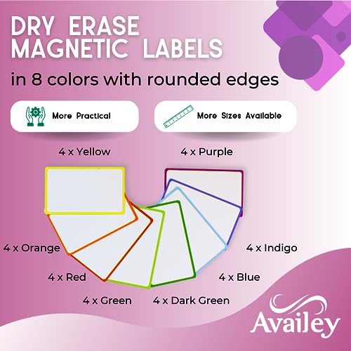Availey 32 Pieces (3 x 5) - Colored Border Magnetic Dry Erase Labels - Reusable Strips for Classroom Home Office Garage Refrigerator Blank Writable Erasable Cards Name Tags Students Locker Shelf - color: Colored Border, size: 5 x 3 Inch