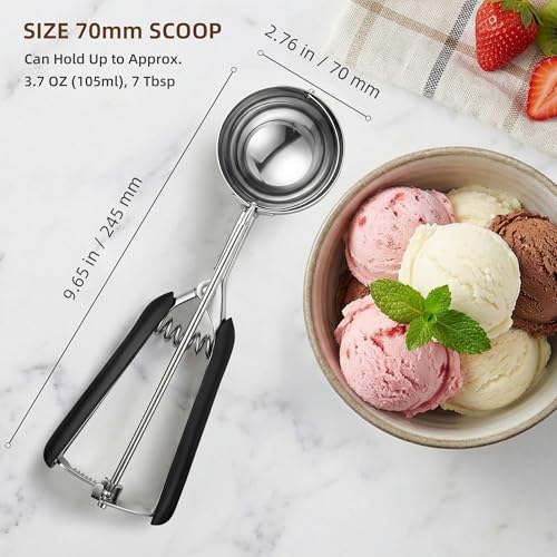 Extra Large Ice Cream Scoop 70MM, Trigger Release Stainless Steel Cookie Scoop, Portion Scoop 3.7 oz/105ml, Commercial Food Disher, for Portion Control, Cookie Dough, Cupcake Batter (7 Tablespoon) - size: 7 tbsp