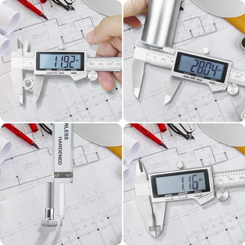 Digital Caliper Measuring Tool, IP54 Waterproof Stainless Steel Vernier Caliper Digital Micrometer with Large LCD Screen, Easy Switch from Inch Metric, 6 Inch Caliper Tool for DIY/Household