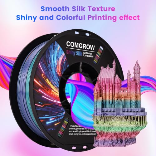 Comgrow Rainbow Colors Silk PLA 3D Printer Filament, PLA Filament 1.75mm, Dimensional Accuracy +/- 0.02 mm, 1KG Spool, Coextrusion 3D Filament with Shiny Silk Rainbow Red - color: Rainbow Red
