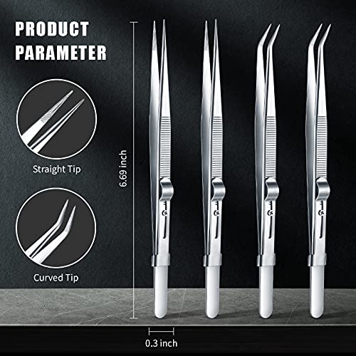 4 Pieces Precision Soldering Tweezer ESD Industrial Electronic Tweezers Tool Set Include Fine Point Tip Straight Tweezer and Locking Curved Tip Precision Tweezer for Jewelry Makeing Craft