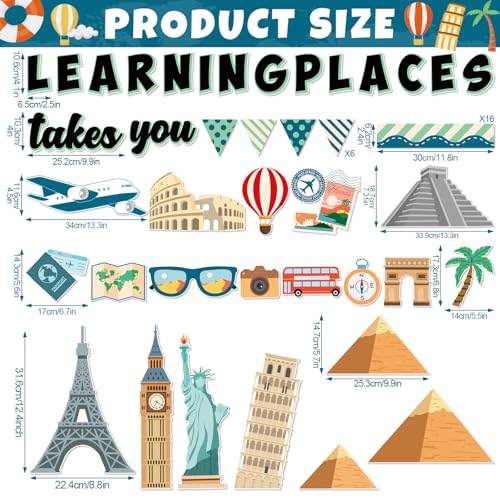 Funrous Learning Takes You Places Bulletin Board Set Classroom Decorations - style: Travel Places