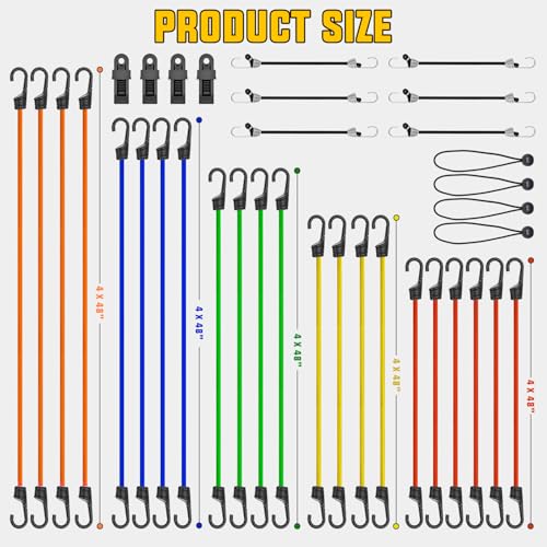 Nilight Ultimate Heavy Duty Outdoor Bungee Cord Assortment | Includes 36 Pcs (18" 24" 32" 40" 48") with Hooks for Camping Securing and DIY - color: Bungee Cord Assortment