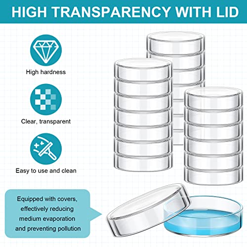 Hoteam 20 Pcs Glass Petri Dishes with Lids Bulk, Autoclavable and Reusable Culture Dishes for Culture Plate, Science Project (60mm) - size: 60mm