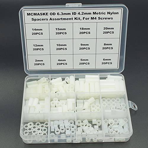 240PCS OD 6.3mm ID 4.2mm Nylon Round Unthreaded Spacers Standoffs Assortment Kit, Wall Plate spacers for m4 Screws,Clearance Spacers(White) - size: OD 6.3mm ID4.2mm