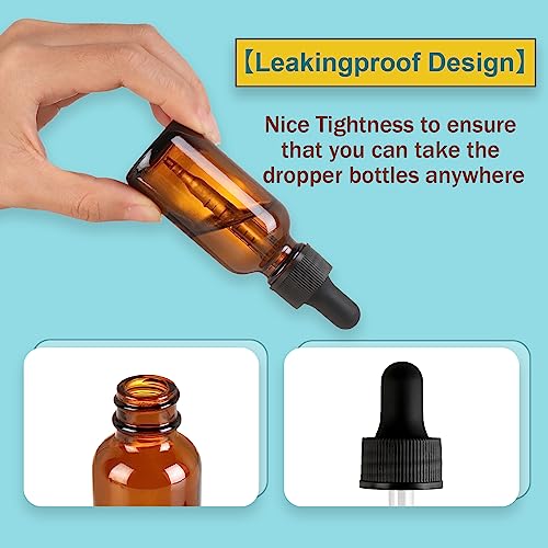 NOOEEISS 48 Pack,1oz Glass Dropper Bottle, Amber Tincture Bottles with Dropper,Pretty Finish for All Kinds of Liquids,Oil Bottles for Hair- Stronger Suction ideal for Leakproof Travel - color: Amber, size: 1oz-48Pack