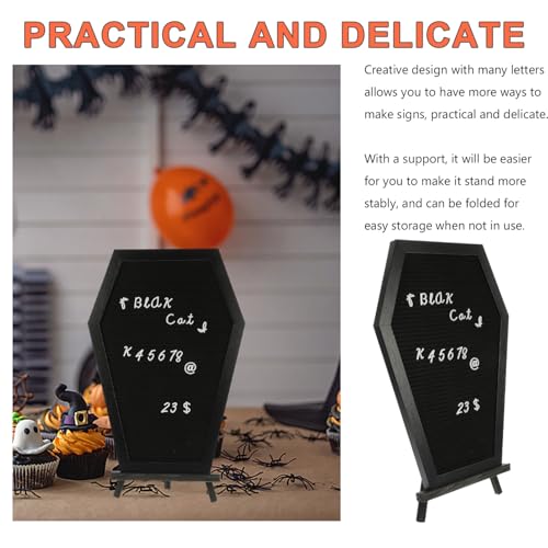 Operitacx Coffin Letter Board with 370 Spooky Halloween Characters & Numbers, Wooden Stand and Canvas Bag, Coffin Shaped Gothic Decor Sign Halloween Decorations - color: 370Pcs