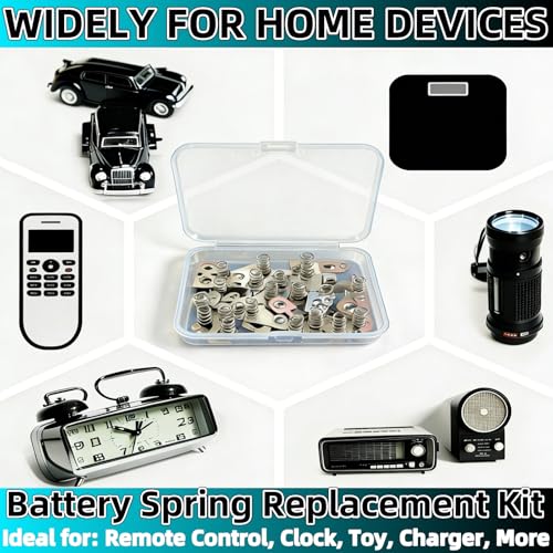 12 Pairs AA Battery Spring Replacement Kit, Nickel Plated Contact Plates & Conversion Springs for Remote, Toy, Clock, Charger (12x12mm & 12x26.5mm)