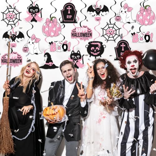 40Pcs Halloween Hanging Swirl, Halloween Ceiling Streamers Decorations - color: Pink Halloween
