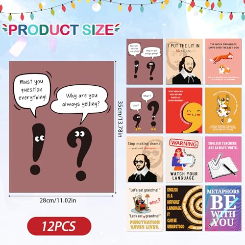 Aposwow Funny English Joke Posters - 12 Pcs English Classroom Decor for High School, Ela Education Bulletin Board School Wall Office Decor Supplies - color: Funny English Joke