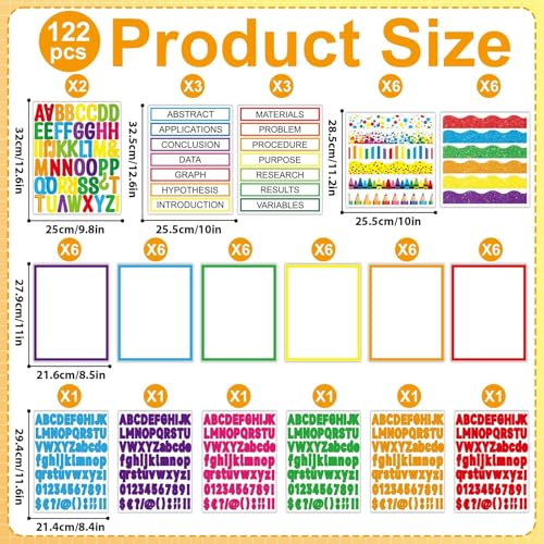 122 Pcs Science Fair Board Supplies 72 Glitter Colorful Pencil Trim Scalloped Borders 36 Presentation Board Subtitle 6 Self Adhesive Project Title 8 Letter Sticker for Classroom Office Decor(Colorful) - style: Colorful