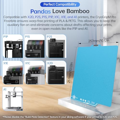 BIQU CryoGrip Pro Frostbite Cold Build Plate for Bambu-Lab 3D Printers - color: Frostbite-Blue, size: 257*257MM, style: Frostbite